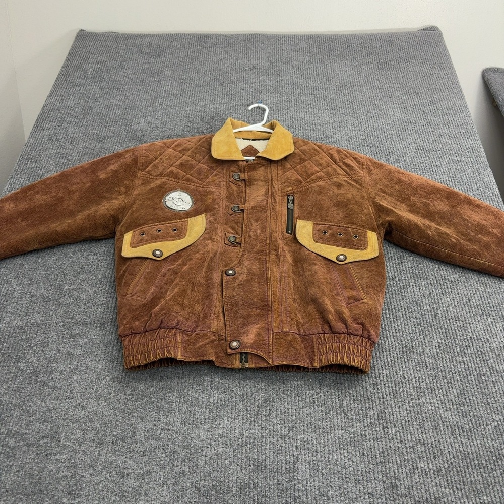 Vintage Paklung Jacket Mens XL Brown Leather Suede Quilted Sherpa Lined Bomber